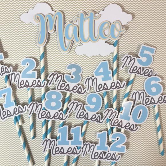 Kit Topos de Bolo Mesversário Bebê Personalizado Nuvens
