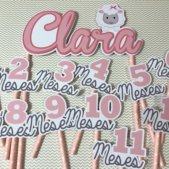 Kit Topos de Bolo Mesversário Bebê Personalizado Ovelhinha