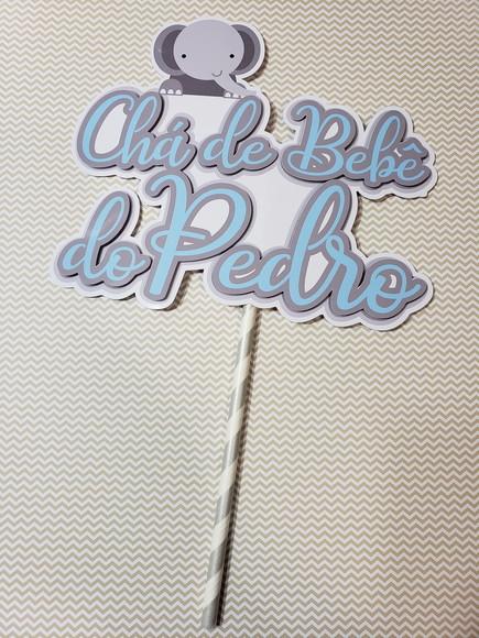 Topo de Bolo Personalizado Chá de Bebê Elefante Azul