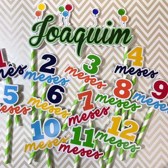 Kit Topos de Bolo Mesversário Bebê Personalizado Bexigas