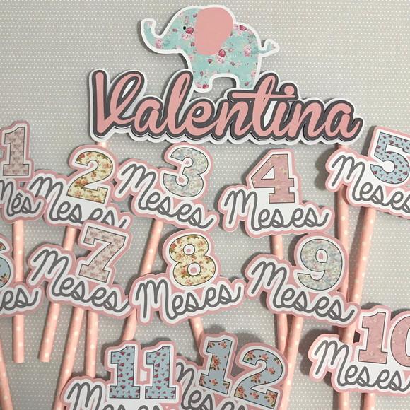 Kit Topos de Bolo Mesversário Bebê Personalizado Elefantinho
