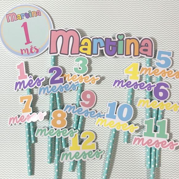 Kit Completo Mesversário Bebê com Topos de Bolo e Adesivos