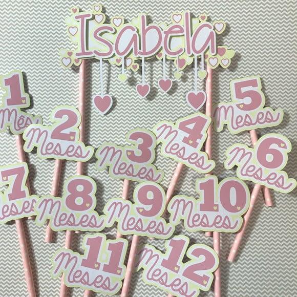 Kit Topos de Bolo Mesversário Bebê Personalizado Corações
