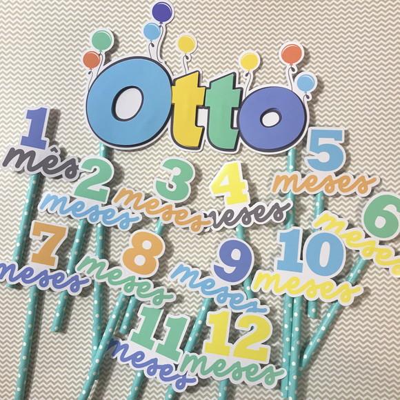 Kit Topos de Bolo Mesversário Bebê Personalizado Bexigas