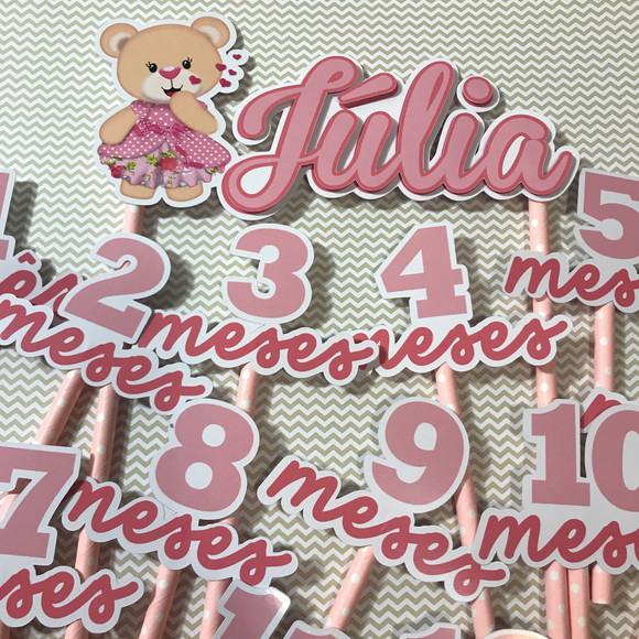 Kit Topos de Bolo Mesversário Bebê Personalizado Ursinha