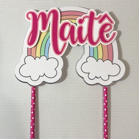 Topo de Bolo em papel Arco-íris personalizado com nome