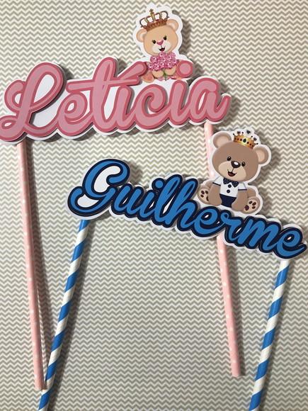 Topo de Bolo com nome Ursinho Príncipe Ursinha Princesa