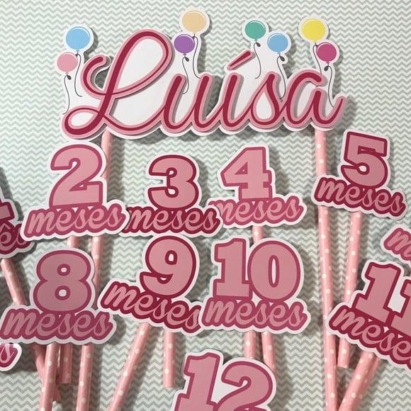 Kit Topos de Bolo Mesversário Bebê Personalizado Bexigas