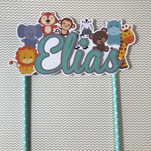 Topo de Bolo em papel tema Safari com Nome