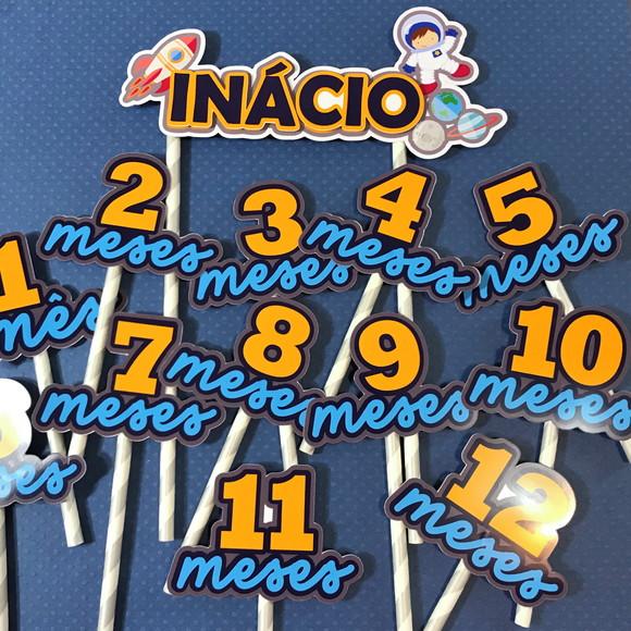 Kit Topos de Bolo Mesversário Bebê Personalizado Astronauta