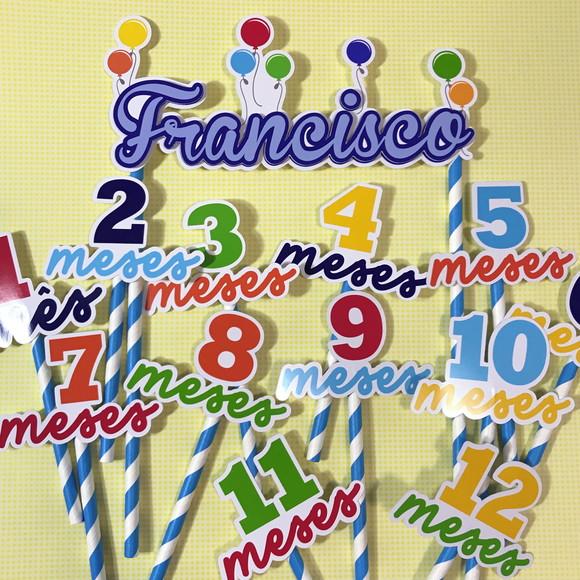 Kit Topos de Bolo Mesversário Bebê Personalizado Bexigas