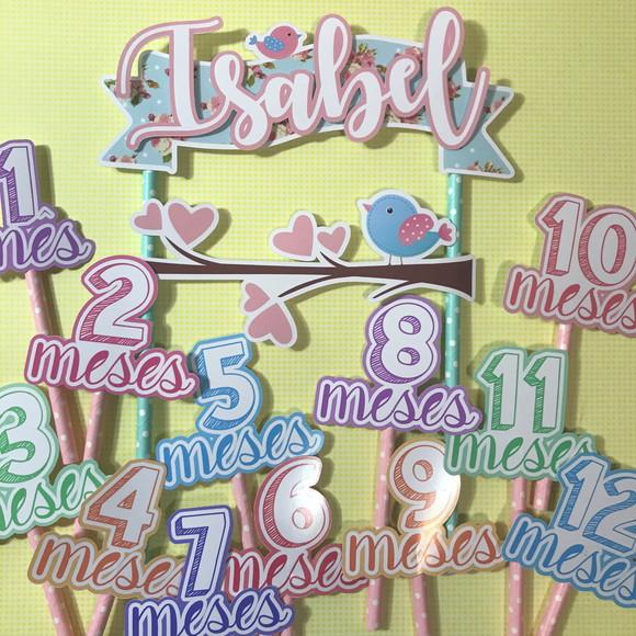 Kit Topos de Bolo Mesversário Bebê Personalizado Jardim