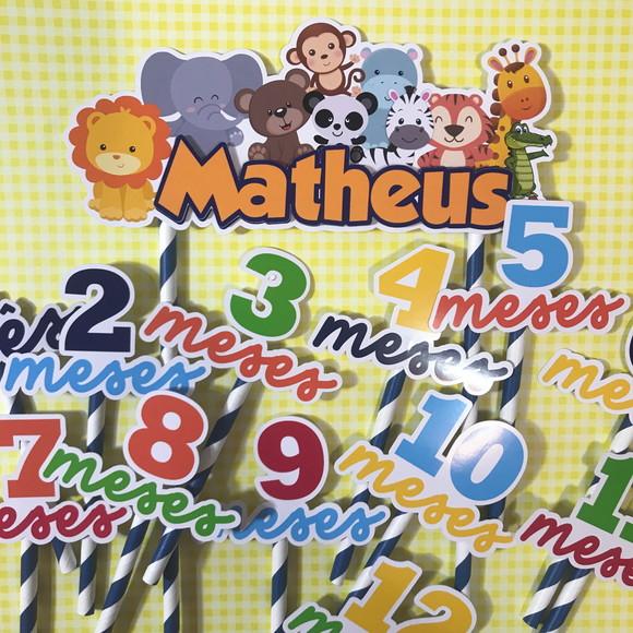 Kit Topos de Bolo Mesversário Bebê Personalizado Safari