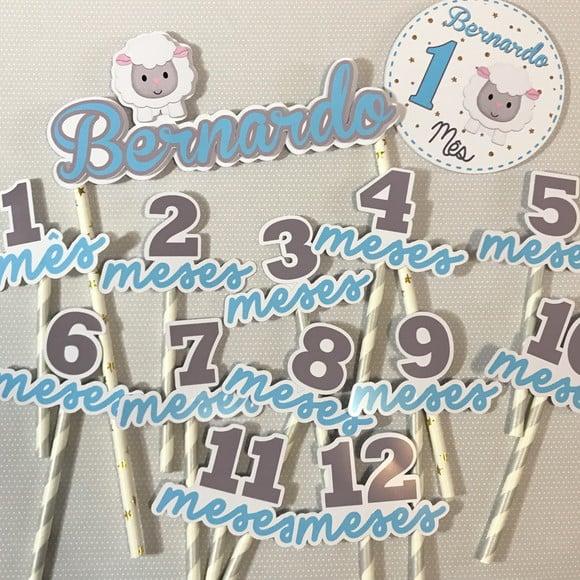 Kit Completo Mesversário Bebê com Topos de Bolo e Adesivos