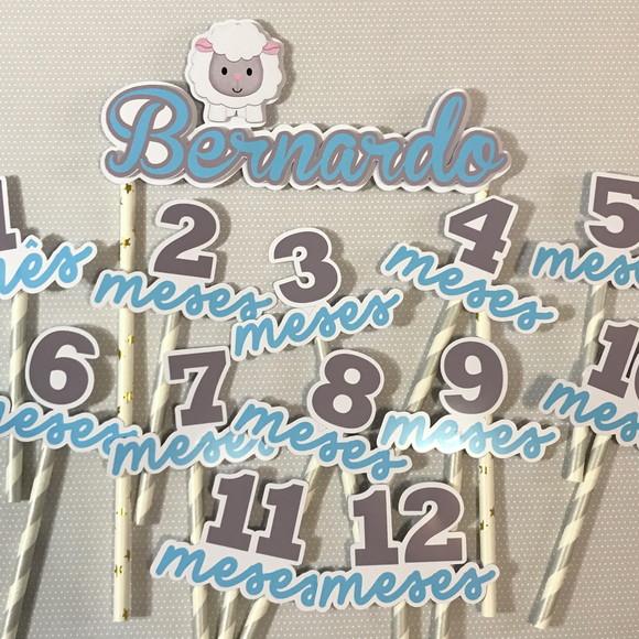 Kit Topos de Bolo Mesversário Bebê Personalizado Ovelhinha