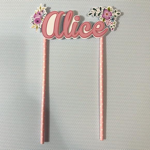 Topo de Bolo Scrap Personalizado com Nome Tema Flores