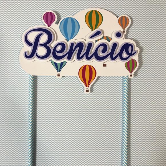 Topo de Bolo Scrap Balões Coloridos com Nome