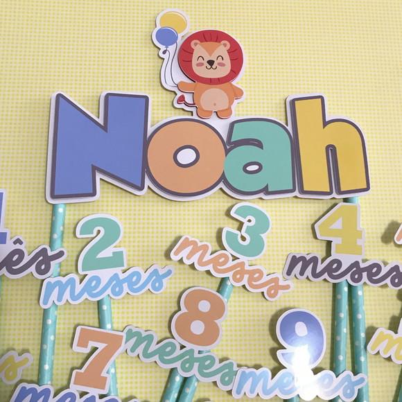 Kit Topos de Bolo Mesversário Bebê Personalizado Leãozinho