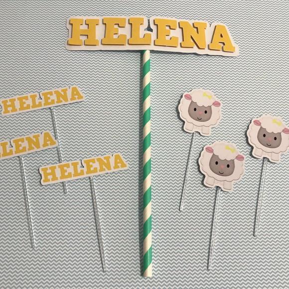 Kit Topos de Bolo e 20 Toppers para Docinhos Festa Ovelhinha