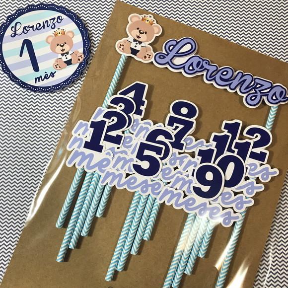 Kit Completo Mesversário Bebê com Topos de Bolo e Adesivos
