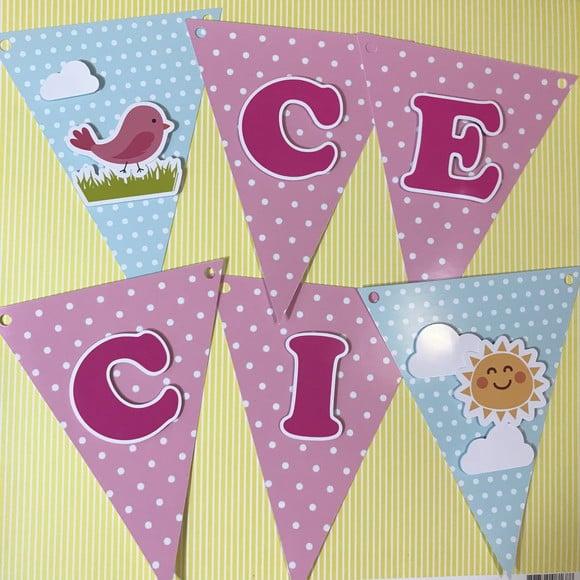 6 Bandeirinhas Personalizadas em Camadas de Papel para Festa