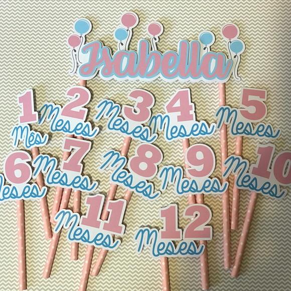 Kit Topos de Bolo Mesversário Bebê Personalizado Bexigas