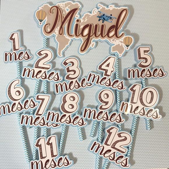 Kit Topos de Bolo Mesversário Bebê Personalizado Mapa Mundi