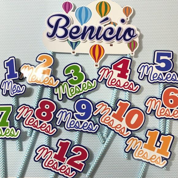 Kit Topos de Bolo Mesversário Bebê Personalizado Balões