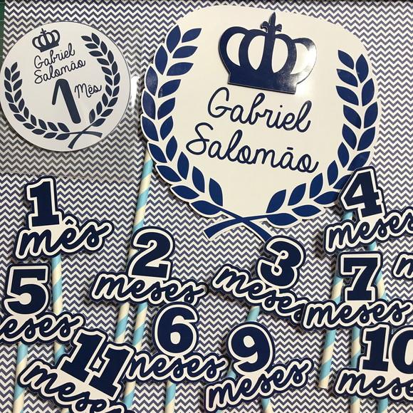 Kit Completo Mesversário Bebê com Topos de Bolo e Adesivos