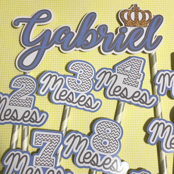 Kit Topos de Bolo Mesversário Bebê Personalizado Coroa