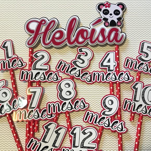 Kit Topos de Bolo Mesversário Bebê Personalizado Panda