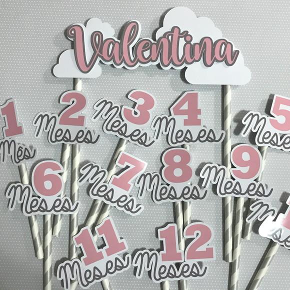 Kit Topos de Bolo Mesversário Bebê Personalizado Nuvens