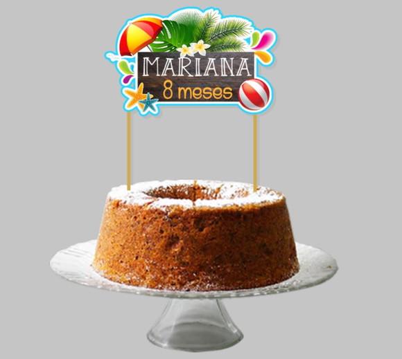 Topo de Bolo Scrap para Mesversário Tema Verão e Praia