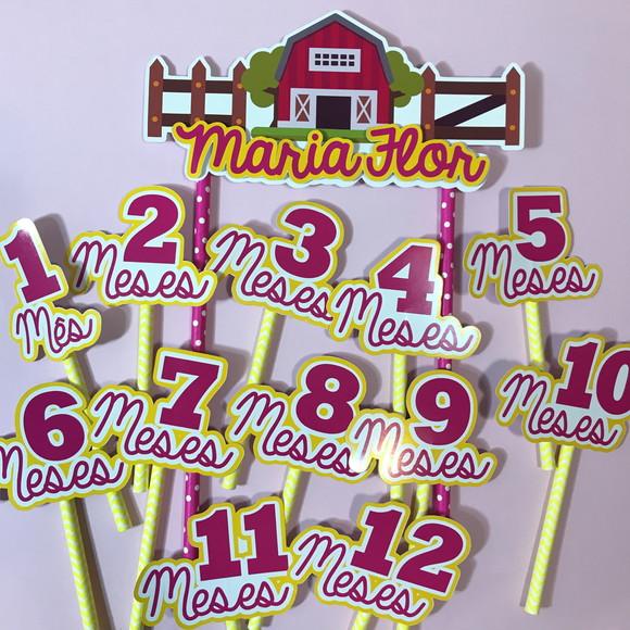 Kit Topos de Bolo Mesversário Bebê Personalizado Fazendinha
