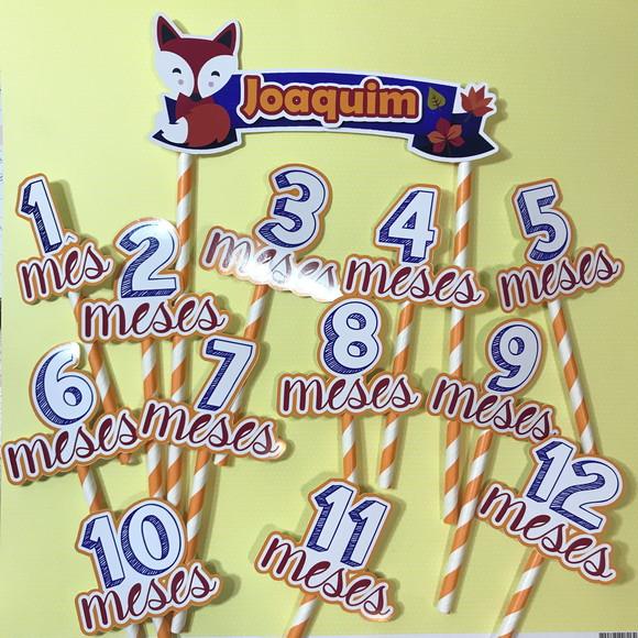 Kit Topos de Bolo Mesversário Bebê Personalizado Raposinha