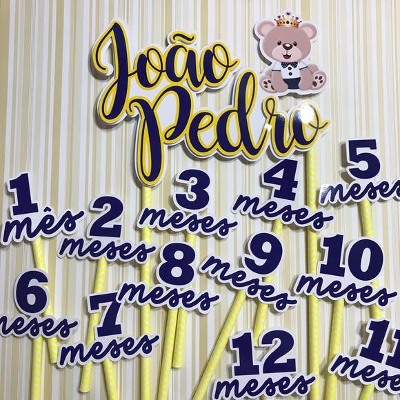 Kit Topos de Bolo Mesversário Bebê Personalizado Ursinho