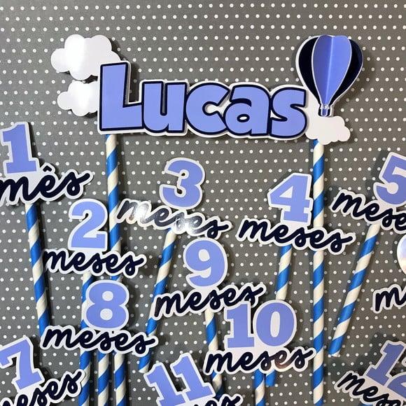 Kit Topos de Bolo Mesversário Bebê Personalizado Balão Azul