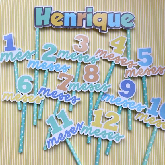 Kit Topos de Bolo Mesversário Bebê Personalizado Candy Color