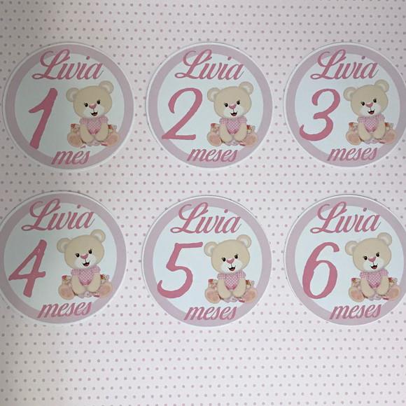 Kit de Adesivos para Body Mesversário do Bebê Ursa Rosa