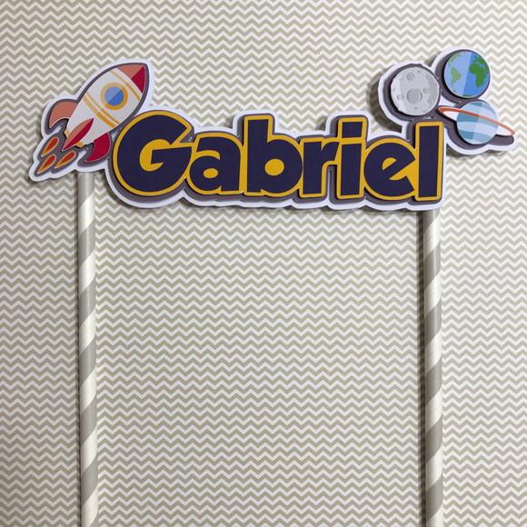 Topo de Bolo Scrap Foguete com Nome