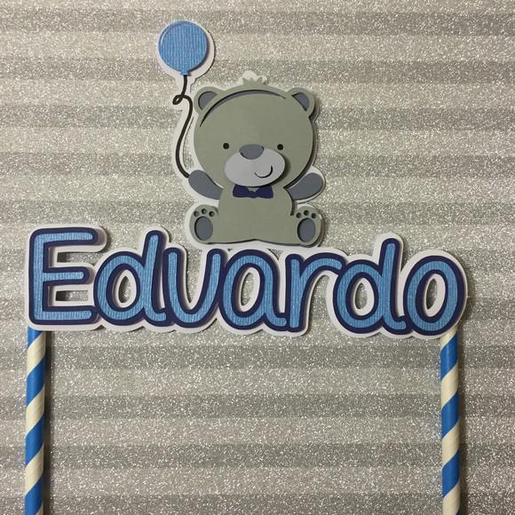 Topo de Bolo Scrap Ursinho com Nome