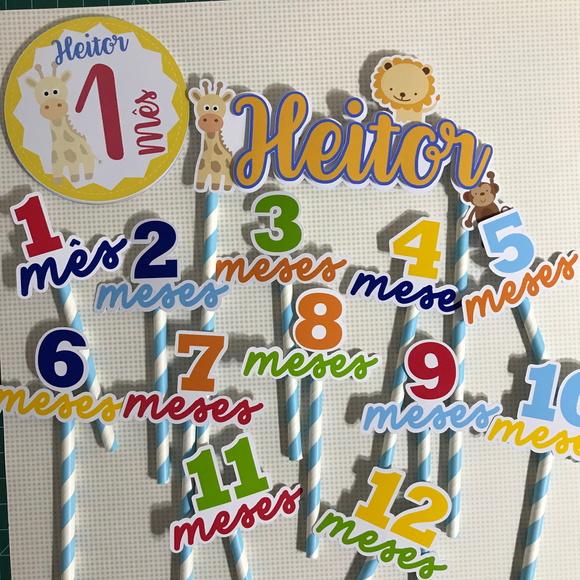 Kit Completo Mesversário Bebê com Topos de Bolo e Adesivos