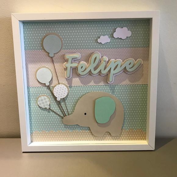 Quadro Enfeite para Porta Maternidade Elefante com Balões