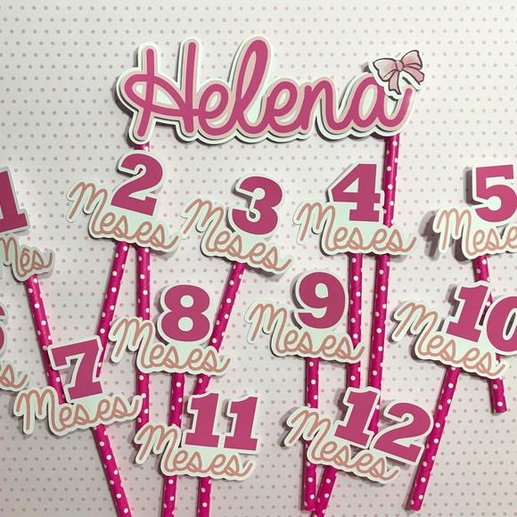 Kit Topos de Bolo Mesversário Bebê Personalizado Lacinho
