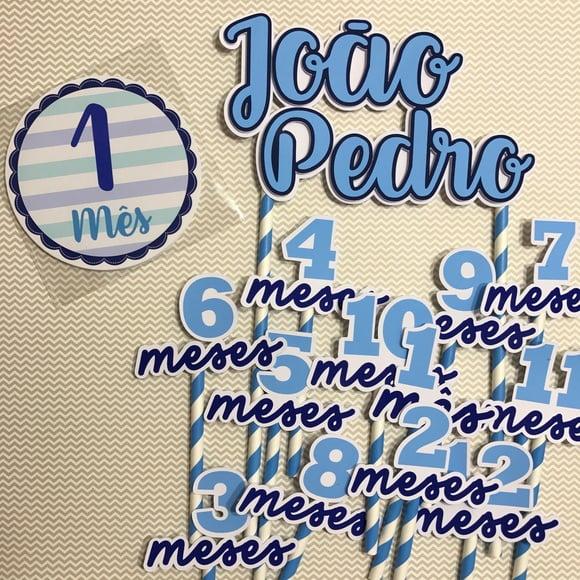 Kit Completo Mesversário Bebê com Topos de Bolo e Adesivos