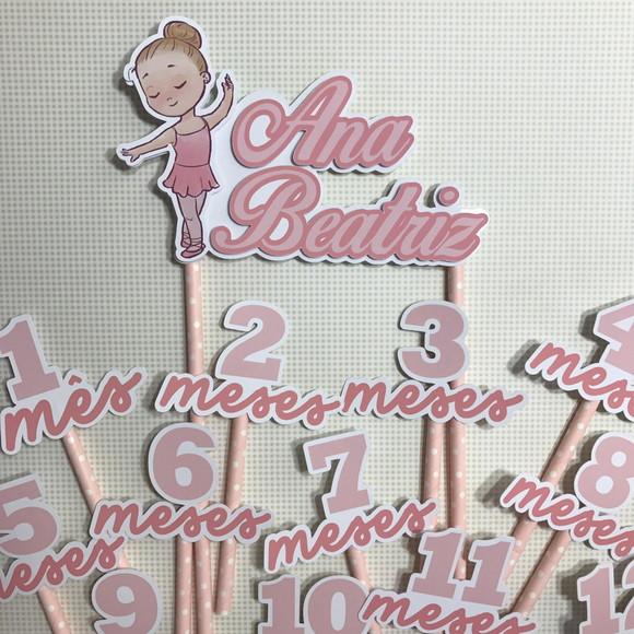 Kit Topos de Bolo Mesversário Bebê Personalizado Bailarina