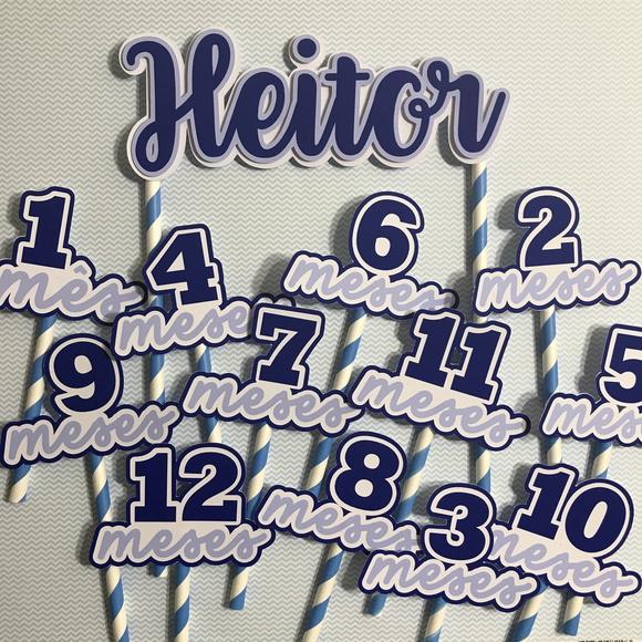 Kit Topos de Bolo Mesversário Bebê PersonalizadoTons de Azul