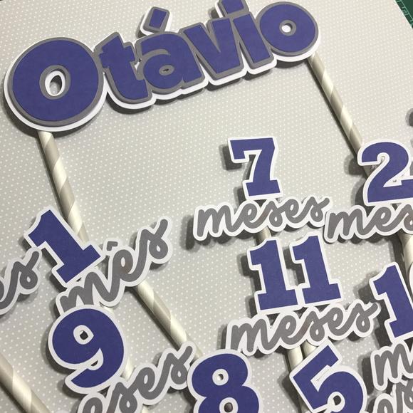 Kit Topos de Bolo Mesversário Bebê Personalizado com Nome