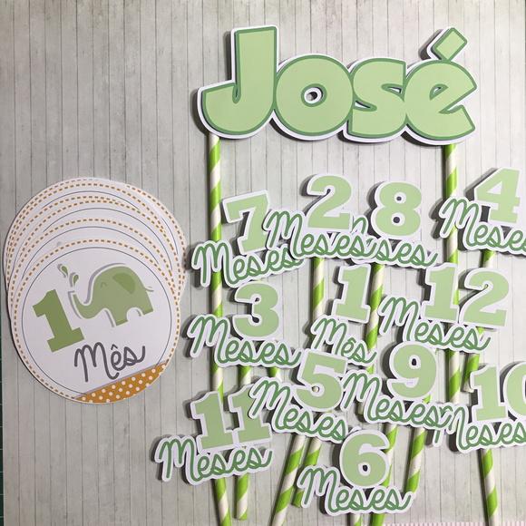 Kit Completo Mesversário Bebê com Topos de Bolo e Adesivos