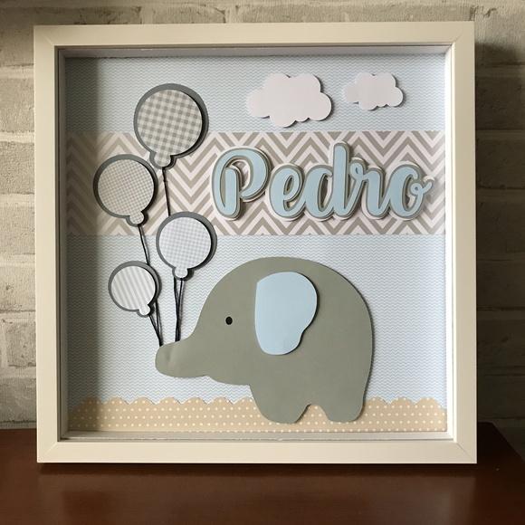 Quadro Porta Maternidade Elefante Azul